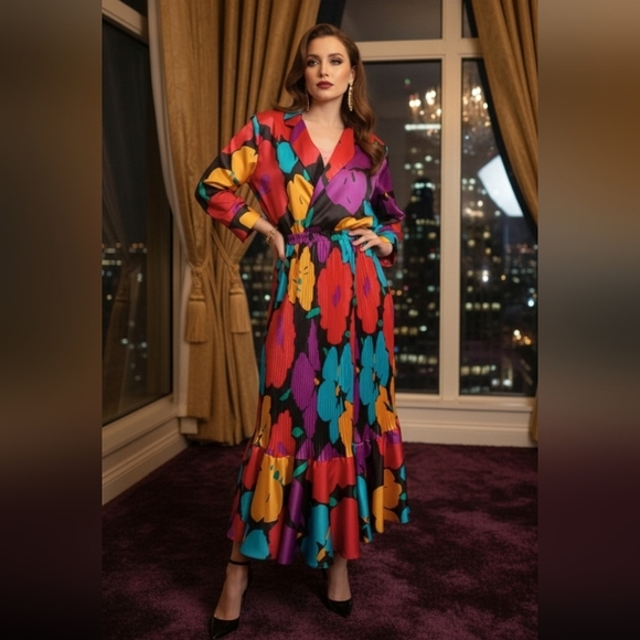 Vintage Floral Satin 80s Blazer Skirt Set Size Small Medium - Picture 1 of 5